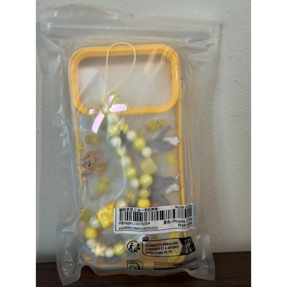Iphone 17 Pro Max Phone case and strap - transluscent Tom and Jerry Yellow NEW